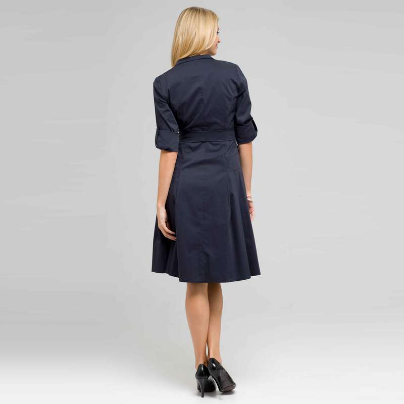 Short Sleeve Belted Shirtdress, Ink, large image number 1