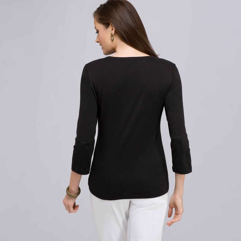 3/4 Sleeve V-Neck Top, Black, large image number 1