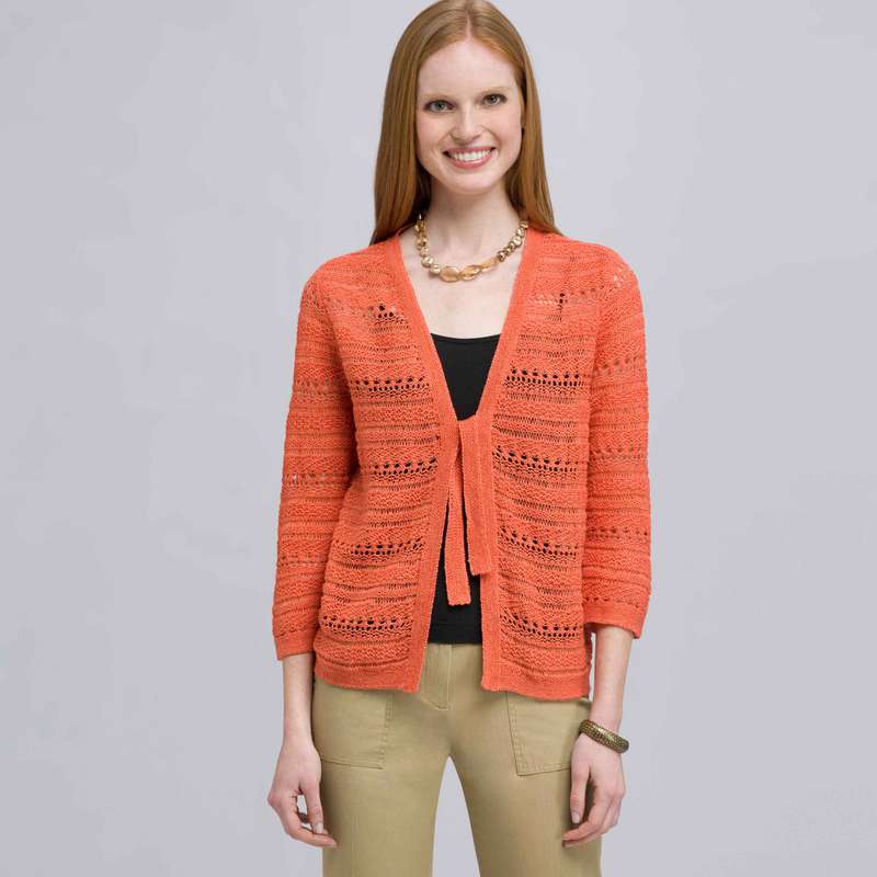 Tie Front Cardigan, Sundried Coral, large image number 0