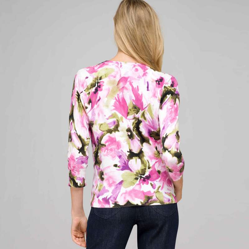 3/4 Sleeve Button Front Cardigan, Multi, large image number 1