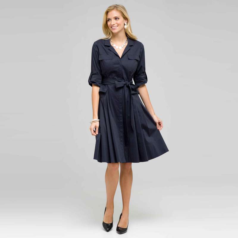 Short Sleeve Belted Shirtdress, Ink, large image number 0