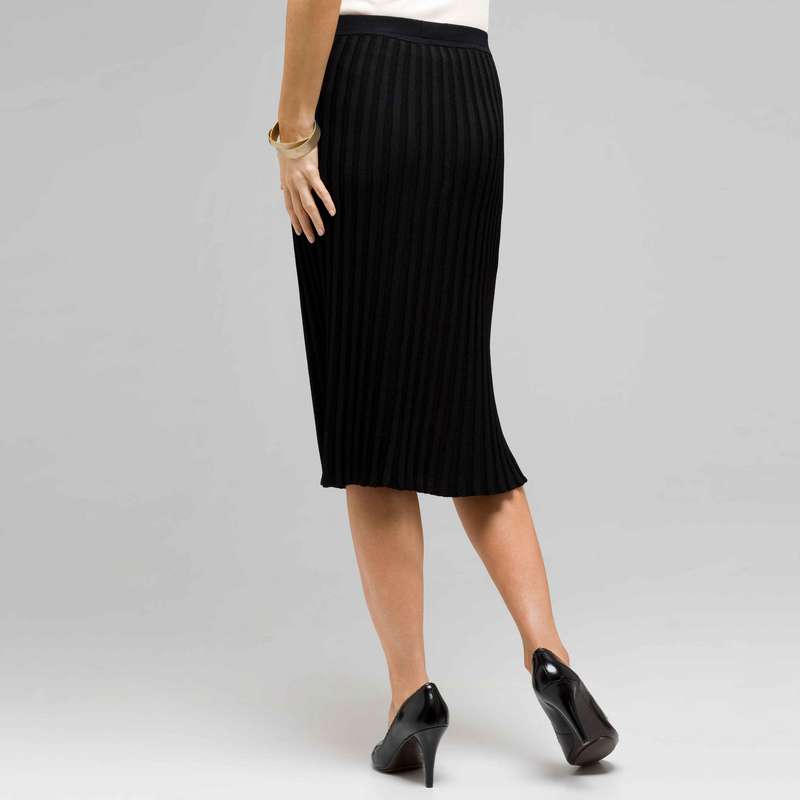 Long Pleated Skirt, Black, large image number 1