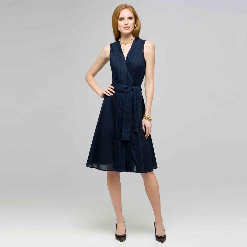 Pleated Dress With Front Sash., Admiral Navy, large image number 0