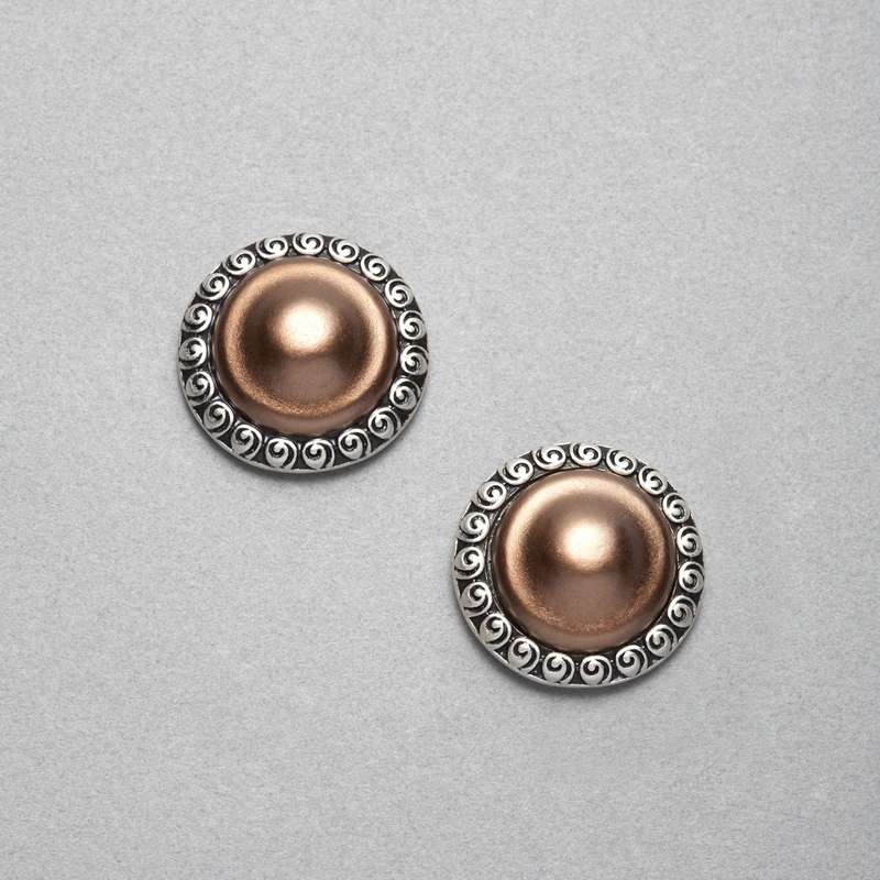 Bronze Clip On Button Earring, Silver Ox, large image number 0