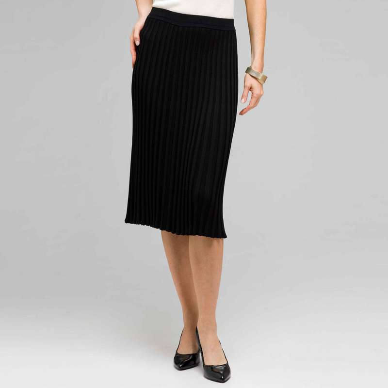 Long Pleated Skirt, Black, large image number 0