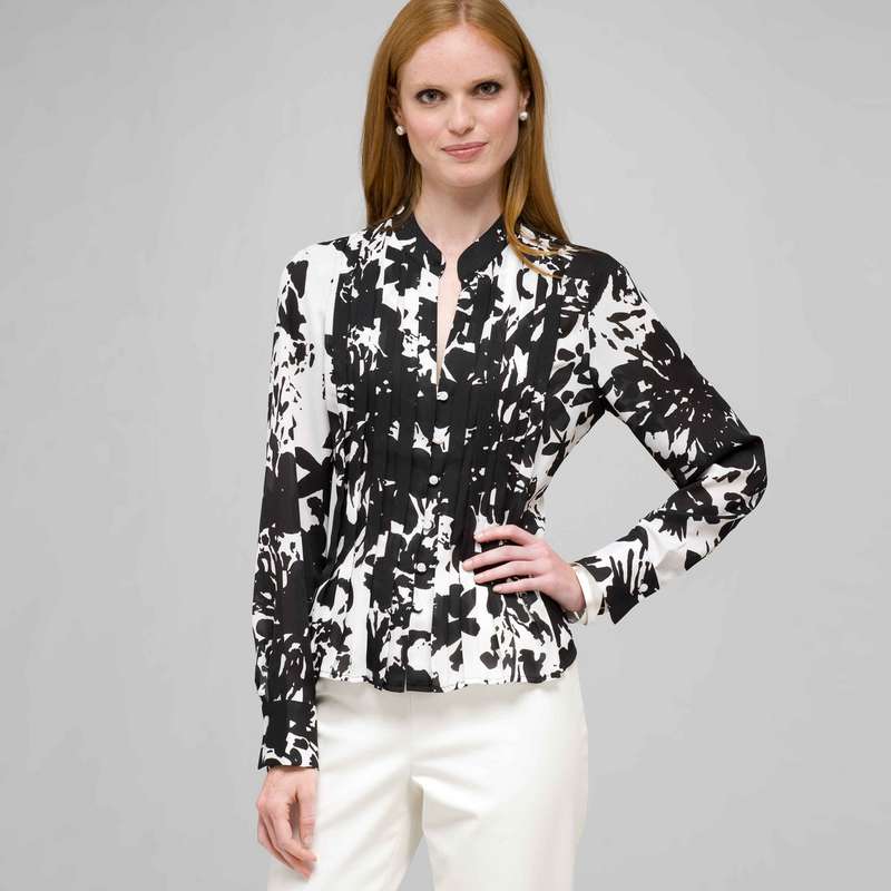 Floral Print Blouse, Black & White, large image number 0