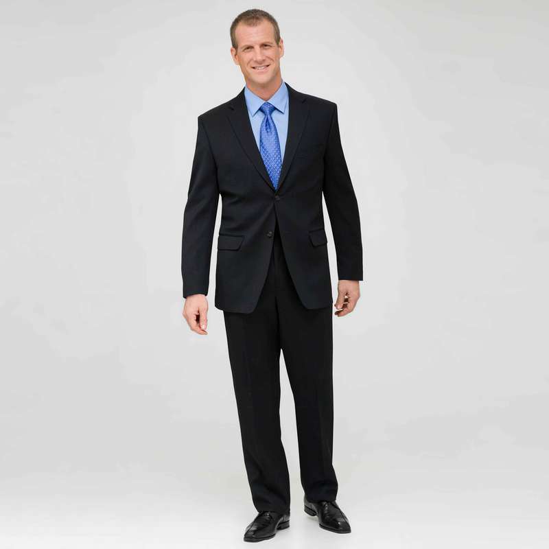 Black Flat Front Wool Suit, Black, large image number 0