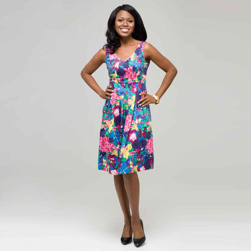 Floral V-Neck Dress, Neon Pink Multi, large image number 0