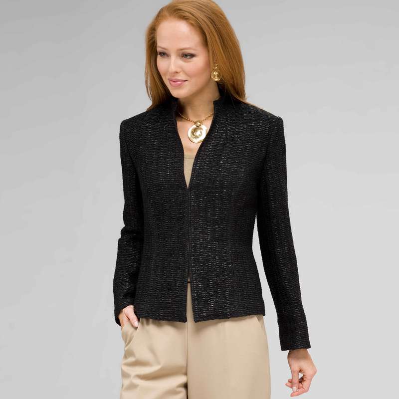 Textured Zip Front Jacket, Black, large image number 0