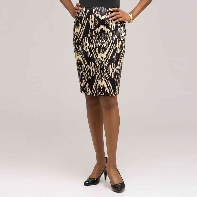 Tribal Inspired Slim Skirt, Black Multi, large image number 0