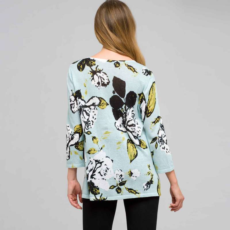 Printed V-Neck Pullover, seamist combo, large image number 1