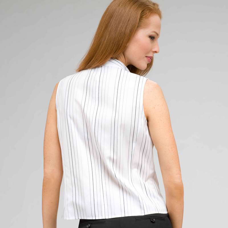 No-Iron Easy Care Sleeveless Striped Shawl Collar Blouse, White Multi, large image number 1