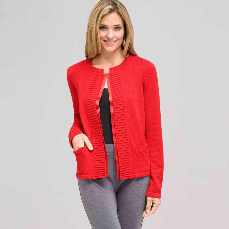 Rib Trim Cardigan, Firecracker, large image number 0