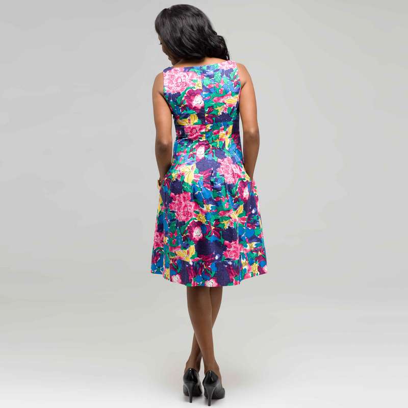 Floral V-Neck Dress, Neon Pink Multi, large image number 1